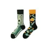 Calcetines de Moda Originales Asimétricos Estilo AB para Mujer Calcetines de Algodón de Verano Zhejiang Arte de Dibujos Animados Personalizado Calcetines de Algodón de Tubo Medio para Hombres y Mujeres