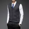 Chaleco de punto de lana para hombre de mediana edad, suéter sin mangas de color liso para caballero, moda casual de negocios, una pieza envío directo
