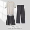 Pijamas masculinos finos primavera e verão modal calças de gola redonda três peças casual solto plus size roupas de casa terno