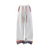 Calça Jogger Xadrez Patchwork Color Block Retro Americana Jianheng com Caimento Relaxado e Efeito Emagrecedor para Homens, Calça Casual de Perna Larga