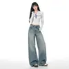 Estilo Urbano Inteligente | Jeans de Pierna Ancha Estilo Calle Americano Vintage para Mujer, Pantalones Rectos de Largo Completo, Extra Largos para Primavera