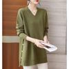 25 Nuevo Suéter de Punto con Cuello en V Estilo Coreano para Mujer Otoño/Invierno, Elegante Suéter de Color Sólido Holgado Adelgazante