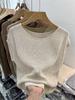 Camiseta de Seda de Gelo Gola Redonda Cor Sólida Sem Mangas Top de Tricô Verão Feminino Nova Camiseta Slim Fit Camisa Base Elástica