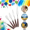 5 cuchillos de paleta para óleo raspador de pintura juego mango de plástico acero inoxidable herramientas de pintura artística transfronterizo