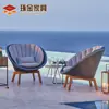 Estilo Nórdico Sofá de Mimbre para Ocio al Aire Libre Balcón Hotel Patio Villa Terraza Exterior Combinación de Mesa y Sillas Muebles de Teca
