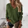 Suéter Novo 2024 para Mulheres Amazon Roupas Femininas Transfronteiriças Europeias e Americanas Outono e Inverno Cor Sólida Gola V Manga Longa Suéter de Tricô