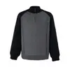 Suéter de Tricô 2025 Inverno Novo Estilo Color-Block Manga Raglan Patchwork Vintage Contraste Jacquard Gola Alta Meio Zíper