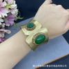 Pulseira aberta de artesanato italiano escovado com retenção de cor, Jade Malaio, argila europeia e americana, artesanato com incrustação, fabricante de design original