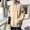 Sudadera con capucha de color liso para hombre, estilo coreano, de moda, de primavera y otoño, con forro polar combinado, estilo Hong Kong, holgada, de manga larga.