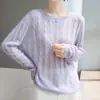 Suéter de Tricô Redondo de Seda e Caxemira Outono/Inverno 2026 Manga Longa Torcido Solto Cor Sólida Camisa Base Top para Mulheres
