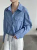 Camisa Taochuan Primavera/Verano con Dobladillo Rayado y Cordón para Mujer, Cuello Vuelta, Top Casual Holgado con Chaleco C2660