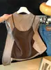 Fábrica de Suéteres Fuente Dalan: Conjunto de dos piezas para mujer, top de punto de manga larga para otoño e invierno con cuello camisero, combinado con un top de tirantes