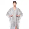 Chal Grande Dorado y Plateado de Hilo de Moda Transfronteriza con Mangas y Aberturas para Verano, Cárdigan Protector Solar, Cubrebikini Estilo Perezoso de Vacaciones