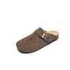 Sapatos Birkenth Confortáveis Vazados Respiráveis 2025 Veludo de Vaca Solado Grosso Salto Baixo Bico Redondo Couro Genuíno Chinelos para Uso Externo para Mulheres