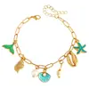 Pulsera Colgante de Estrella de Mar con Concha de Goteo de Aceite Pulsera de Cadena Versátil con Empalme de Perlas Accesorio Souvenir de Viaje a la Isla para Mujeres