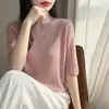 Top de punto con patrón de espiga de manga media para mujer, nuevo y elegante para principios de otoño de 2026, camiseta básica sin costuras de manga tres cuartos de una línea