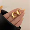 Pendientes de botón de estilo francés de lujo ligero, minimalistas, con forma de arco brillante, para mujer, estilo frío de Instagram, pendientes con forma de luna, pendientes de acero de titanio
