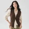 Chaleco de Cachemir Tejido en Punto de Cable con Cuello en V Estilo Old Money para Mujer, Suéter Cardigan de Punto Cálido sin Mangas