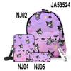 3D Novo Periférico Impresso Sanrio Kuromi Kuromi Conjunto de Três Peças Mochila Escolar Mochila de Estudante Bolsa de Lápis