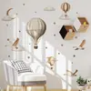 Pegatinas de pared retro de estilo nórdico de globo aerostático con lunas, nubes y estrellas - autoadhesivas, para sala de estar, pasillo o decoración de pared de fondo - venta al por mayor