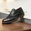 Zapatos de Vestir de Cuero para Hombre Estilo Británico Brogue Tallado Empalme Cuero Genuino Formal Transpirable Casual Boda Zapatos para Novio