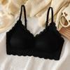 Ropa interior de encaje con espalda hermosa, fina, sin costuras, cinta de hielo, cojín para el pecho, liguero, top de tubo, pecho grande, pequeño, push-together, sujetador de espalda hermosa