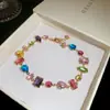 Melodia Elegante! Pulseira Quadrada de Zircônia Cúbica Colorida Gota d'Água Estilo Doce Coreano Pulseira da Moda High-End Joia de Mão para Mulheres