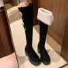Botas acolchoadas de salto alto de uso duplo para mulheres, com sola grossa, novas botas longas de cano alto slim-fit para outono/inverno 2026 para mulheres