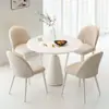 Conjunto de Mesa de Jantar e Cadeiras Estilo Creme para Apartamentos Pequenos, Adequado para Varandas de Casa, com Tampo de Mesa em Rocha, Mesa de Recepção e Reunião de Luxo Leve, Mesa Redonda Pequena Estilo Francês
