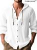 Aliexpress Transfronterizo 2025 Nuevas Camisetas con Capucha de Primavera y Verano para Hombre Algodón y Lino de Color Puro Tops Casuales de Manga Larga para Hombre