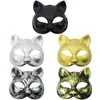 Máscara de Gato de Media Cara para Baile de Halloween Estilo Punk Retro Máscara de Plástico Accesorios de Disfraz para Fiesta de Cumpleaños