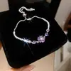 Pulseira Coração Flor de Metal com Zircônia Super Brilhante, Luxo Leve, Alta Qualidade, Elegante, Fashion, Joia de Mão Exquisita e Versátil para Mulheres