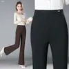 Calça de Terno Nova de Cintura Alta Micro Flare para Primavera e Outono Feminina Emagrecimento Caimento Commute Casual Calça de Perna Larga Versátil Temperamento Calça Longa