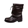Botas apiladas con remaches negros estilo europeo para mujer, otoño, con cordones, plisadas, de media pantorrilla, botas para pierna delgada, botas de moda, botas cortas