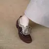 Mocasines Casuales Tallados Estilo Británico Diseño Retro 2026 Otoño Nuevos Mocasines para Mujer con Cordones Pequeños Zapatos de Piel Gamuza