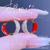 Pendientes de aro de goteo rojo de alta calidad, estilo coreano, con microincrustaciones de circonitas, hebilla redonda para la oreja, joyería sencilla que combina con todo.