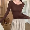 [Causa del color del cristal] Camiseta interior estilo coreano adelgazante de cuello bajo ultrafina de cuello redondo grande ropa interior térmica top adelgazante ajustado para mujer