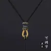 Corda de cânhamo trançada à mão pingente de jade e ouro corda de cânhamo pingente de jade corda para pendurar corda para pendurar no pescoço homens mulheres colar de cânhamo preto