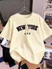 Camiseta Europea de Talla Transfronteriza con Estampado de la Ciudad Emipure de Nueva York para Mujer, Camiseta de Algodón de Manga Corta de Verano, Cuello Redondo, Cómoda