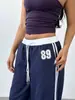 Comércio exterior AliExpress primavera e outono estilo americano cintura alta soltos casuais calças compridas para mulheres, esportivas color block perna larga longas