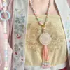 Nuevo Collar Colgante Rosa Estilo Chino con Colgante Redondo, Borla de Vidrio Estilo Antiguo, Accesorio para Hanfu Mamianqun