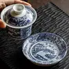 Cena do Rio Qingming Tigela Coberta de Três Talentos em Forma de Cavalo Porcelana Doméstica Retrô Conjunto de Chá Kung Fu Tigela de Chá Tigela de Oferta de Chá de Alta Qualidade Chinesa