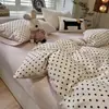 Juego de ropa de cama de algodón puro de doble capa con puntos de colores, juego de cuatro piezas para cama individual, funda de edredón para dormitorio de estudiante, juego de tres piezas 4