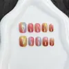 Uñas postizas color atardecer, arte de uñas ojo de gato con cristal en varios tamaños, pegatinas de uñas ojo de gato degradado color caramelo arcoíris al por mayor