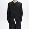 Estilo Hipster Genial Traje Zhongshan Negro con Cuello Mao para Hombre Set Primavera Otoño Casual Tacto Sin Planchar Ropa Exterior Ascética Estilo Chino