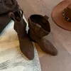 Botas nuevas de media pantorrilla, botines, botas estilo Martin de punta fina, botas de montar retro de gamuza con tacón grueso para otoño/invierno 2026, estilo sin cordones