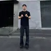 Pantalones a cuadros retro americanos para hombre, delgados de primavera y otoño, de alta calle acampanados, holgados rectos casuales deportivos