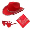 Sombrero de mezclilla con lentejuelas rosas nuevo transfronterizo sombrero de mezclilla con lentejuelas puntos rojos blanco y negro set de gafas y bufanda