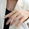 Novo estilo francês elegante texturizado relógio corrente anel dedo das mulheres anel titânio aço chapeado 18k ouro joias cor das mulheres reter atacado