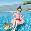 Bikini de secado rápido para niñas, traje de baño rosa de estilo coreano con falda dividida y manga corta, ropa fina de verano para niños